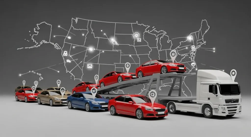 Vehicle transport truck carrying cars